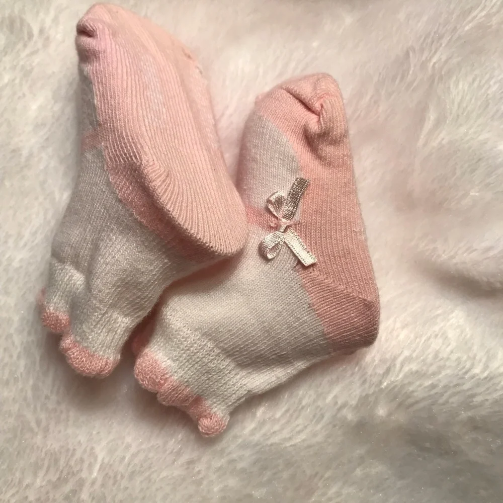 Newborn Baby Pink Bow Ruffle Sock Booties